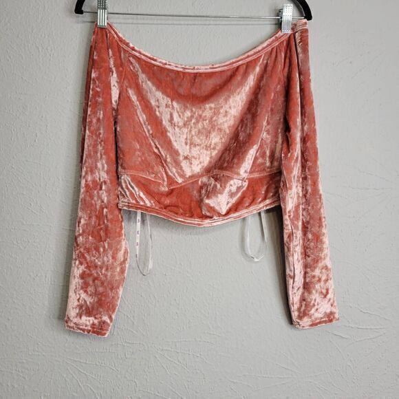Yitty Top 1X Pink Crushed Velvet Plusshy Shaping Long‎ Sleeve Pullover - Picture 1 of 8